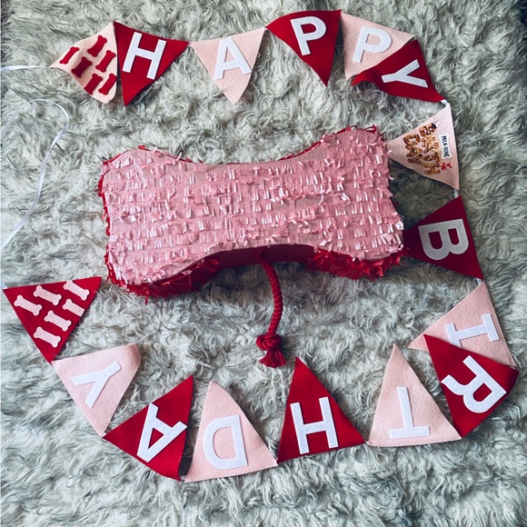 Milkbone Pink, Red & White Pet Party Piñata & Birthday Banner Set Decorations - Picture 4 of 4